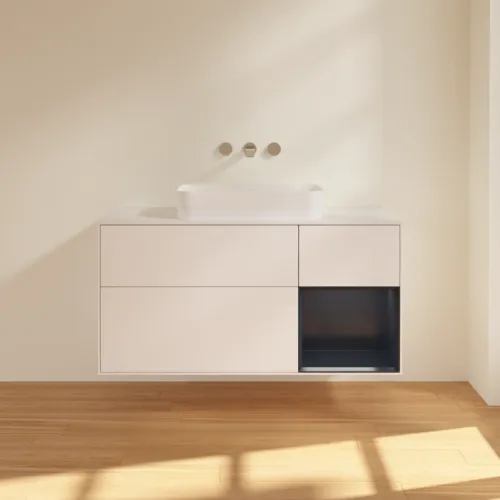 VILLEROY BOCH Toaletní skříňka Finion, s osvětlením, 3 výsuvy, 1200 x 603 x 501 mm, bílý matný lak / půlnoční modrý matný lak / bílé matné sklo #F711HGMT, obrázek 3