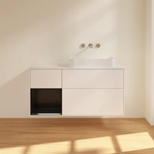 VILLEROY BOCH Toaletní skříňka Finion, s osvětlením, 3 výsuvy, 1200 x 603 x 501 mm, bílý matný lak / černý matný lak / bílé matné sklo #F681PDMT, obrázek 2