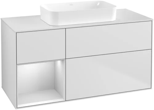 VILLEROY BOCH Toaletní skříňka Finion, s osvětlením, 3 výsuvy, 1200 x 603 x 501 mm, bílý matný lak / bílý matný lak / sklo bílé matné #F701MTMT