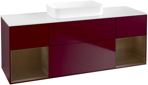 VILLEROY BOCH Toaletní skříňka Finion, s osvětlením, 4 výsuvy, 1600 x 603 x 501 mm, matný lak Peony / ořechová dýha / bílé matné sklo #F741GNHB