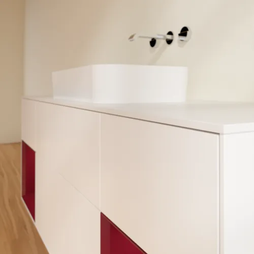 VILLEROY BOCH Toaletní skříňka Finion, s osvětlením, 4 výsuvy, 1600 x 603 x 501 mm, bílý matný lak / pivoňkový matný lak / sklo bílé matné #F741HBMT, obrázek 6