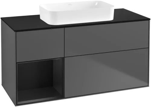 VILLEROY BOCH Toaletní skříňka Finion, s osvětlením, 3 výsuvy, 1200 x 603 x 501 mm, antracitový matný lak / černý matný lak / černé matné sklo #F702PDGK