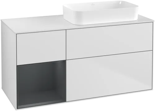 VILLEROY BOCH Toaletní skříňka Finion, s osvětlením, 3 výsuvy, 1200 x 603 x 501 mm, bílý matný lak / půlnoční modrý matný lak / bílé matné sklo #F681HGMT