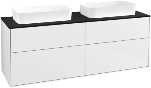 VILLEROY BOCH Toaletní skříňka Finion, 4 výsuvy, 1600 x 603 x 501 mm, lesklý bílý lak / černé matné sklo #F72200GF