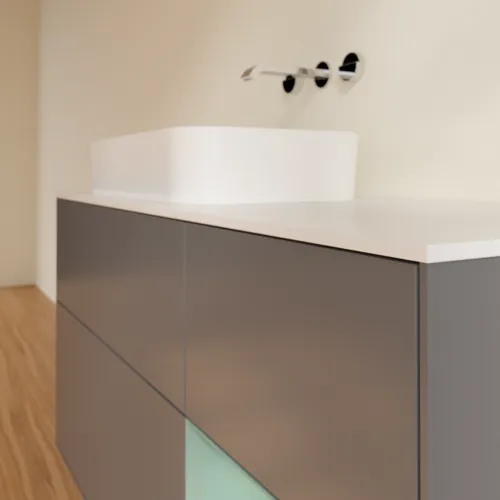 VILLEROY BOCH Toaletní skříňka Finion, s osvětlením, 3 výsuvy, 1200 x 603 x 501 mm, antracitový matný lak / olivový matný lak / bílé matné sklo #F691GMGK, obrázek 4