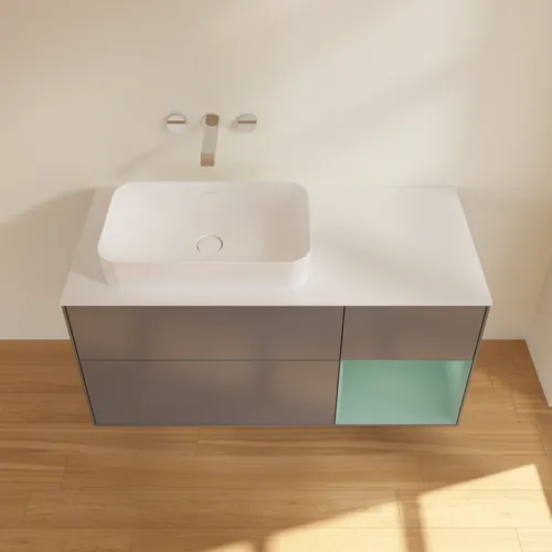 VILLEROY BOCH Toaletní skříňka Finion, s osvětlením, 3 výsuvy, 1200 x 603 x 501 mm, antracitový matný lak / olivový matný lak / bílé matné sklo #F691GMGK, obrázek 3