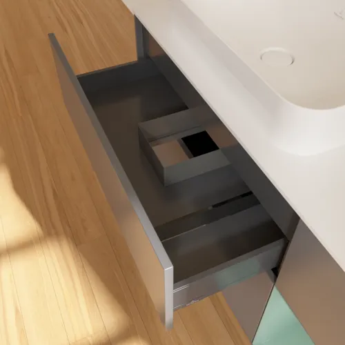 VILLEROY BOCH Toaletní skříňka Finion, s osvětlením, 3 výsuvy, 1200 x 603 x 501 mm, antracitový matný lak / olivový matný lak / bílé matné sklo #F691GMGK, obrázek 5