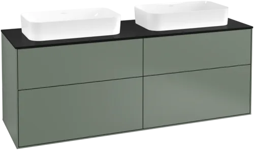 VILLEROY BOCH Toaletní skříňka Finion, 4 výsuvy, 1600 x 603 x 501 mm, olivový matný lak / sklo černé matné #F72200GM