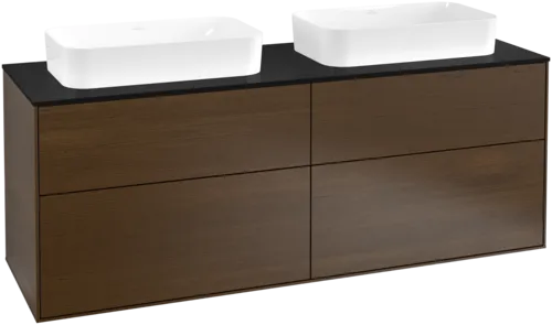 VILLEROY BOCH Toaletní skříňka Finion, 4 výsuvy, 1600 x 603 x 501 mm, ořechová dýha / sklo černé matné #F72200GN