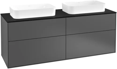 VILLEROY BOCH Toaletní skříňka Finion, 4 výsuvy, 1600 x 603 x 501 mm, antracitový matný lak / černé matné sklo #F72200GK