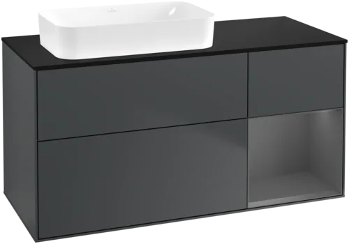 VILLEROY BOCH Toaletní skříňka Finion, s osvětlením, 3 výsuvy, 1200 x 603 x 501 mm, Midnight Blue Matt Lacquer / Anthracite Matt Lacquer / Glass Black Matt #F692GKHG