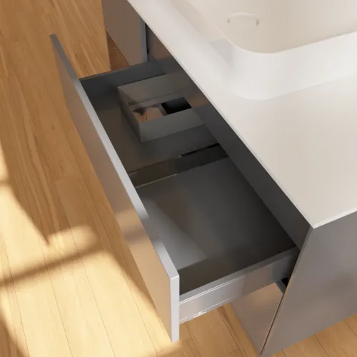 VILLEROY BOCH Toaletní skříňka Finion, s osvětlením, 3 výsuvy, 1200 x 603 x 501 mm, antracit matný lak / ořechová dýha / sklo bílé matné #F701GNGK, obrázek 5