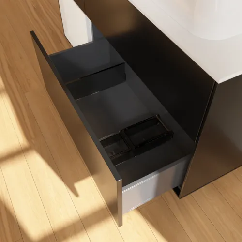 VILLEROY BOCH Toaletní skříňka Finion, s osvětlením, 3 výsuvy, 1200 x 603 x 501 mm, černý matný lak / bílý lesklý lak / bílé matné sklo #F681GFPD, obrázek 4