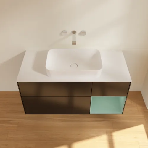 VILLEROY BOCH Toaletní skříňka Finion, s osvětlením, 3 výsuvy, 1200 x 603 x 501 mm, černý matný lak / olivový matný lak / bílé matné sklo #F711GMPD, obrázek 2