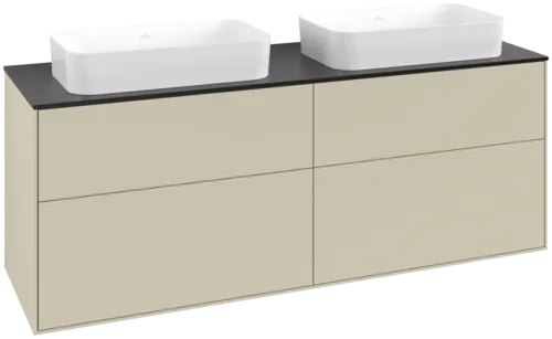 VILLEROY BOCH Toaletní skříňka Finion, 4 výsuvy, 1600 x 603 x 501 mm, hedvábně šedý matný lak / černé matné sklo #F72200HJ
