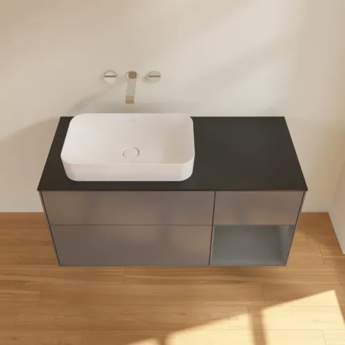 VILLEROY BOCH Toaletní skříňka Finion, s osvětlením, 3 výsuvy, 1200 x 603 x 501 mm, antracit matný lak / antracit matný lak / sklo černé matné #F692GKGK, obrázek 3