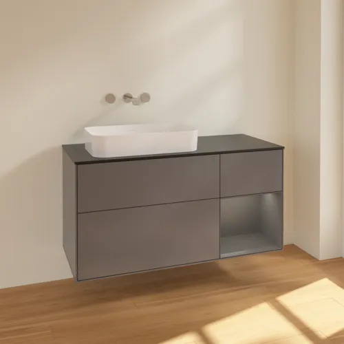 VILLEROY BOCH Toaletní skříňka Finion, s osvětlením, 3 výsuvy, 1200 x 603 x 501 mm, antracit matný lak / antracit matný lak / sklo černé matné #F692GKGK, obrázek 2