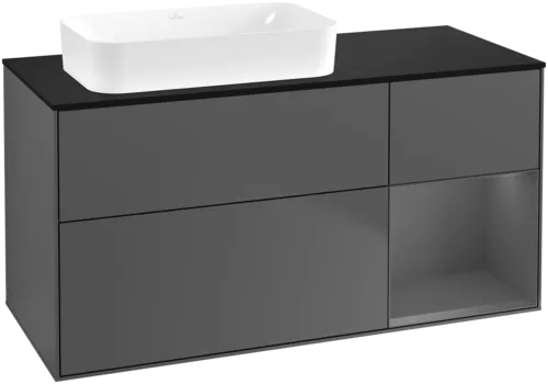 VILLEROY BOCH Toaletní skříňka Finion, s osvětlením, 3 výsuvy, 1200 x 603 x 501 mm, antracit matný lak / antracit matný lak / sklo černé matné #F692GKGK