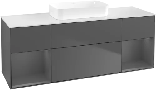 VILLEROY BOCH Toaletní skříňka Finion, s osvětlením, 4 výsuvy, 1600 x 603 x 501 mm, antracit matný lak / antracit matný lak / sklo bílé matné #F741GKGK