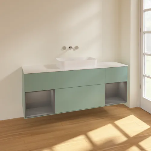 VILLEROY BOCH Toaletní skříňka Finion, s osvětlením, 4 výsuvy, 1600 x 603 x 501 mm, olivový matný lak / antracitový matný lak / bílé matné sklo #F741GKGM, obrázek 2