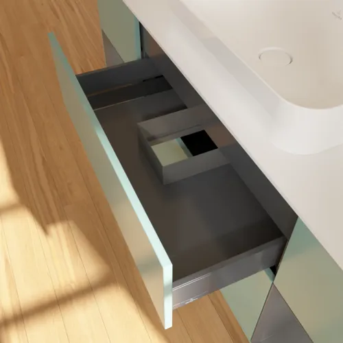 VILLEROY BOCH Toaletní skříňka Finion, s osvětlením, 4 výsuvy, 1600 x 603 x 501 mm, olivový matný lak / antracitový matný lak / bílé matné sklo #F741GKGM, obrázek 8