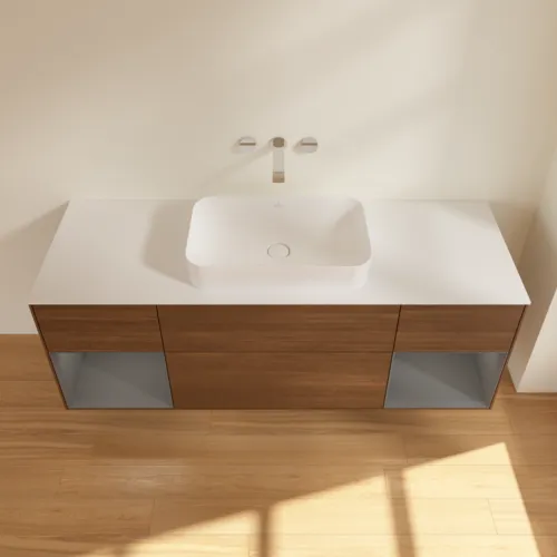 VILLEROY BOCH Toaletní skříňka Finion, s osvětlením, 4 výsuvy, 1600 x 603 x 501 mm, ořechová dýha / antracitový matný lak / bílé matné sklo #F741GKGN, obrázek 4