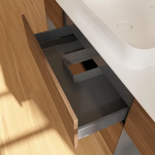 VILLEROY BOCH Toaletní skříňka Finion, s osvětlením, 4 výsuvy, 1600 x 603 x 501 mm, ořechová dýha / antracitový matný lak / bílé matné sklo #F741GKGN, obrázek 7