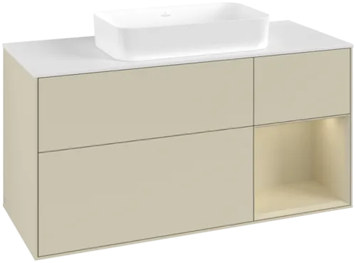 VILLEROY BOCH Toaletní skříňka Finion, s osvětlením, 3 výsuvy, 1200 x 603 x 501 mm, Silk Grey Matt Lacquer / Silk Grey Matt Lacquer / Glass White Matt #F711HJHJ