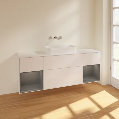 VILLEROY BOCH Toaletní skříňka Finion, s osvětlením, 4 výsuvy, 1600 x 603 x 501 mm, lesklý bílý lak / antracitový matný lak / bílé matné sklo #F741GKGF, obrázek 2