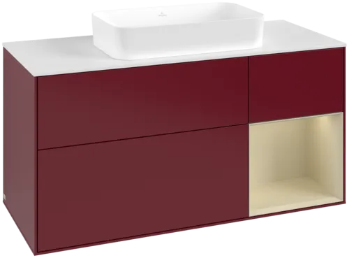 VILLEROY BOCH Toaletní skříňka Finion, s osvětlením, 3 výsuvy, 1200 x 603 x 501 mm, Peony Matt Lacquer / Silk Grey Matt Lacquer / Glass White Matt #F711HJHB