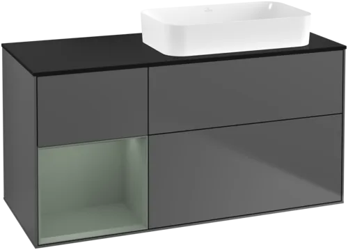 VILLEROY BOCH Toaletní skříňka Finion, s osvětlením, 3 výsuvy, 1200 x 603 x 501 mm, antracitový matný lak / olivový matný lak / černé matné sklo #F682GMGK