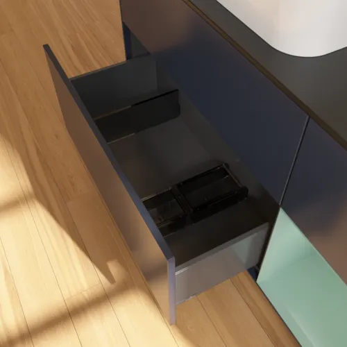VILLEROY BOCH Toaletní skříňka Finion, s osvětlením, 3 výsuvy, 1200 x 603 x 501 mm, Midnight Blue Matt Lacquer / Olive Matt Lacquer / Glass Black Matt #F692GMHG, obrázek 5