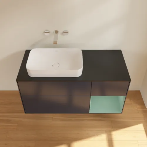 VILLEROY BOCH Toaletní skříňka Finion, s osvětlením, 3 výsuvy, 1200 x 603 x 501 mm, Midnight Blue Matt Lacquer / Olive Matt Lacquer / Glass Black Matt #F692GMHG, obrázek 3