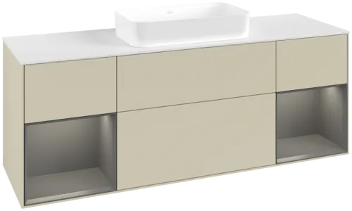 VILLEROY BOCH Toaletní skříňka Finion, s osvětlením, 4 výsuvy, 1600 x 603 x 501 mm, hedvábně šedý matný lak / antracitový matný lak / bílé matné sklo #F741GKHJ