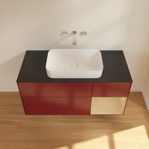 VILLEROY BOCH Toaletní skříňka Finion, s osvětlením, 3 výsuvy, 1200 x 603 x 501 mm, matný lak Peony / dubová dýha / černé matné sklo #F712PCHB, obrázek 3