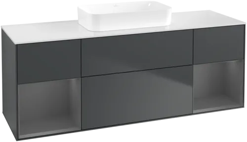 VILLEROY BOCH Toaletní skříňka Finion, s osvětlením, 4 výsuvy, 1600 x 603 x 501 mm, Midnight Blue Matt Lacquer / Anthracite Matt Lacquer / Glass White Matt #F741GKHG