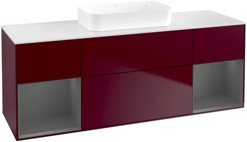 VILLEROY BOCH Toaletní skříňka Finion, s osvětlením, 4 výsuvy, 1600 x 603 x 501 mm, matný lak Pivoňka / matný lak Antracit / matné sklo Bílá #F741GKHB