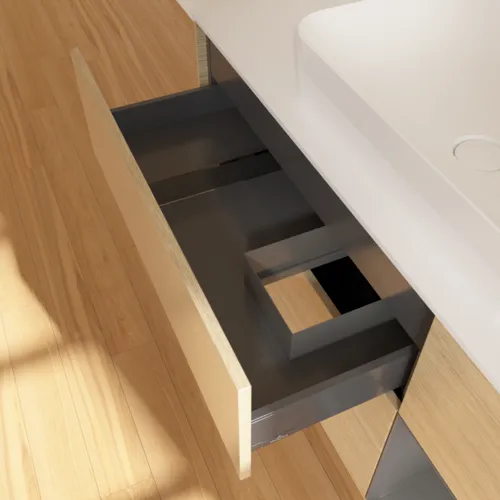 VILLEROY BOCH Toaletní skříňka Finion, s osvětlením, 3 výsuvy, 1200 x 603 x 501 mm, dubová dýha / antracitový matný lak / bílé matné sklo #F711GKPC, obrázek 4