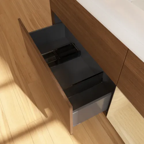 VILLEROY BOCH Toaletní skříňka Finion, s osvětlením, 3 výsuvy, 1200 x 603 x 501 mm, ořechová dýha / dubová dýha / sklo bílé matné #F711PCGN, obrázek 5
