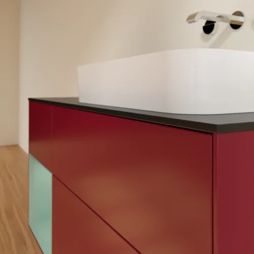 VILLEROY BOCH Toaletní skříňka Finion, s osvětlením, 3 výsuvy, 1200 x 603 x 501 mm, Pivoňka matný lak / Olivový matný lak / Sklo černé matné #F682GMHB, obrázek 4