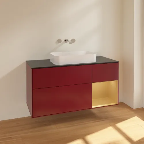 VILLEROY BOCH Toaletní skříňka Finion, s osvětlením, 3 výsuvy, 1200 x 603 x 501 mm, Peony Matt Lacquer / Gold Matt Lacquer / Glass Black Matt #F712HFHB, obrázek 2