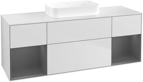 VILLEROY BOCH Toaletní skříňka Finion, s osvětlením, 4 výsuvy, 1600 x 603 x 501 mm, bílý matný lak / antracitový matný lak / bílé matné sklo #F741GKMT