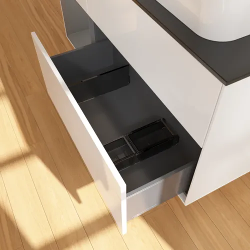 VILLEROY BOCH Toaletní skříňka Finion, s osvětlením, 3 výsuvy, 1200 x 603 x 501 mm, lesklý bílý lak / antracitový matný lak / černé matné sklo #F682GKGF, obrázek 3