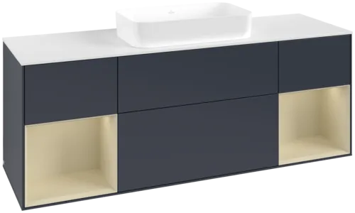 VILLEROY BOCH Toaletní skříňka Finion, s osvětlením, 4 výsuvy, 1600 x 603 x 501 mm, Midnight Blue Matt Lacquer / Silk Grey Matt Lacquer / Glass White Matt #F741HJHG