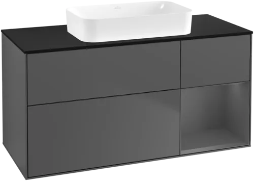 VILLEROY BOCH Toaletní skříňka Finion, s osvětlením, 3 výsuvy, 1200 x 603 x 501 mm, antracit matný lak / antracit matný lak / sklo černé matné #F712GKGK