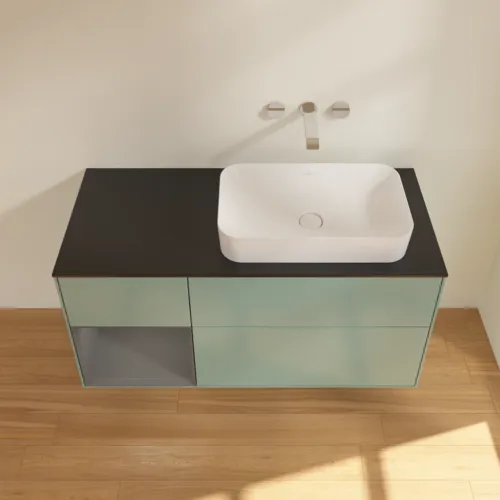 VILLEROY BOCH Toaletní skříňka Finion, s osvětlením, 3 výsuvy, 1200 x 603 x 501 mm, olivový matný lak / antracitový matný lak / černé matné sklo #F682GKGM, obrázek 3
