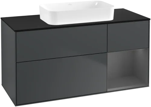 VILLEROY BOCH Toaletní skříňka Finion, s osvětlením, 3 výsuvy, 1200 x 603 x 501 mm, Midnight Blue Matt Lacquer / Anthracite Matt Lacquer / Glass Black Matt #F712GKHG