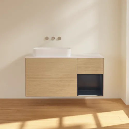 VILLEROY BOCH Toaletní skříňka Finion, s osvětlením, 3 výsuvy, 1200 x 603 x 501 mm, dubová dýha / půlnočně modrý matný lak / bílé matné sklo #F691HGPC, obrázek 2
