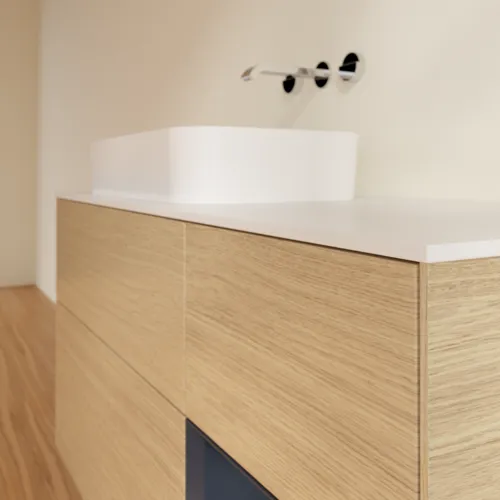 VILLEROY BOCH Toaletní skříňka Finion, s osvětlením, 3 výsuvy, 1200 x 603 x 501 mm, dubová dýha / půlnočně modrý matný lak / bílé matné sklo #F691HGPC, obrázek 4