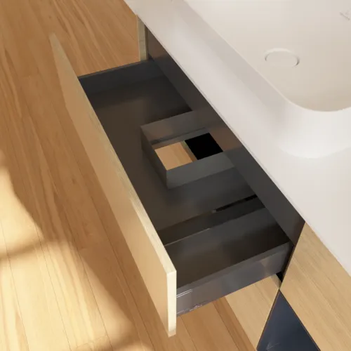VILLEROY BOCH Toaletní skříňka Finion, s osvětlením, 3 výsuvy, 1200 x 603 x 501 mm, dubová dýha / půlnočně modrý matný lak / bílé matné sklo #F691HGPC, obrázek 5